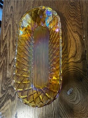 1970's Harvest Gold Carnival Indiana Glass Pretzel Pattern Celery Dish